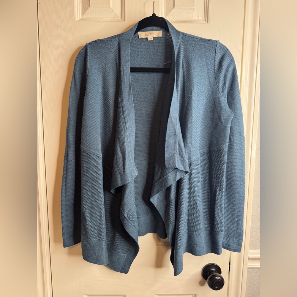 LOFT Teal waterfall Knit Cardigan. SIZE M